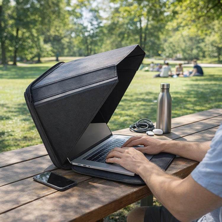 Solbeskyttelse og etui til laptop